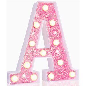 LED Marquee Letter Lights, Light Up Pink Letters Glitter Alphabet Letter Sign
